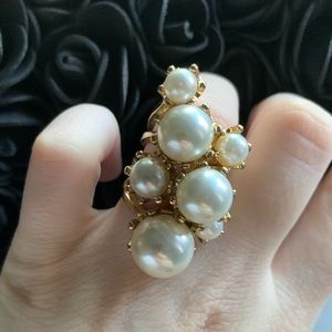 Faux pearl cluster ring